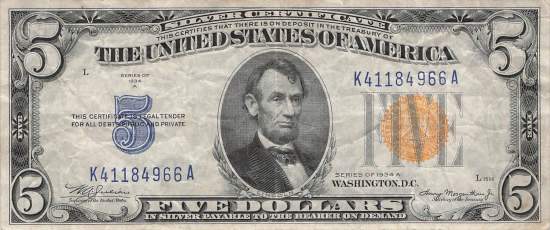 USA p.414 AY 5 Dollar 1934 A